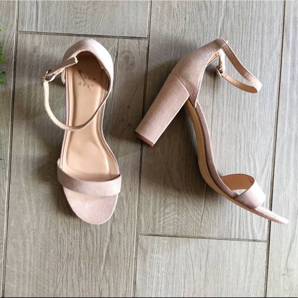 Beige High Strap Block Heels - Picture 2 of 9